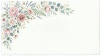 Watercolor floral corner arrangement with pink roses, lavender, and eucalyptus leaves on cream background. Isolated design element for invitations, cards, and stationery projects.