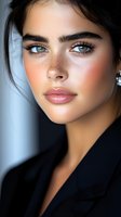 Young woman with natural makeup and glowing skin showcasing fresh dewy complexion and subtle blush for beauty and skincare campaigns.