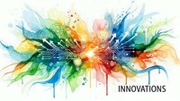 Colorful abstract explosion with circuit board patterns and flowing paint splashes representing technology innovation and creative digital transformation.