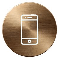 White smartphone icon on brushed copper metallic circular background for mobile technology and communication design applications.