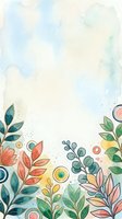 Soft watercolor floral border with colorful leaves and circle accents on a light background, perfect for cards, invitations, and social media posts.