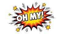 Comic book style explosion bubble with OH MY text in bold letters surrounded by colorful burst effects and stars on white background for graphic design.
