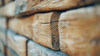 Weathered wooden planks stacked in rows showing natural grain texture and rustic patina, creating depth perspective with selective focus on wood surface details.
