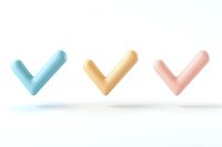 Soft pastel checkmarks in blue, yellow and pink floating with gentle shadows on white background, isolated design elements for digital and print projects.