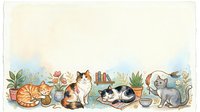 Watercolor cats relaxing among potted plants and books creating cozy home scene for pet lovers and interior design projects.