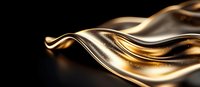 Luxurious flowing gold liquid metal wave on dark background creates elegant abstract design pattern with smooth glossy curves and reflective surface.