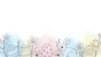 Easter bunny with decorated eggs and spring flowers on pastel watercolor background for holiday greeting cards and seasonal marketing materials.