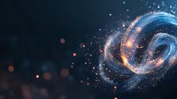 Magical glowing spiral of light particles and bokeh effects on dark background creates mystical cosmic atmosphere for abstract space designs.
