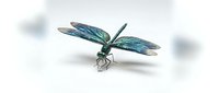 Metallic blue-green dragonfly with iridescent wings and detailed body structure isolated on white background. Suitable for nature, wildlife, and educational content.