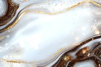 Luxurious white and brown marble texture with gold glitter accents creates elegant flowing waves and swirls on light background, suitable for luxury branding designs.