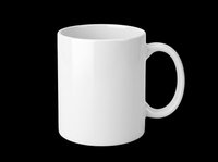 White ceramic coffee mug isolated on transparent background, ready for sublimation and print on demand mockup designs, stickers, and clipart use.