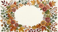 Autumn floral wreath with fall leaves, flowers and berries on cream background. Seasonal botanical border frame for thanksgiving cards, invitations and decorations.