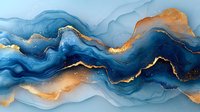 Abstract fluid art in deep blue and gold tones with wavy layers and metallic accents creates luxurious marble effect pattern for modern interior design and wall decor.