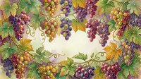 Colorful grape bunches with green foliage frame a cream background, creating an ornamental border design suitable for invitations, labels, and decorative projects.