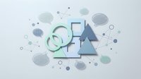 Modern QA quality assurance concept with geometric shapes and network connections for software testing and development processes.