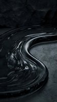 Dark liquid swirl creating dynamic motion patterns with glossy reflective surface against textured black background for modern design projects.