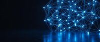 Digital network nodes connected by glowing blue lines forming abstract sphere on dark background, representing data connectivity, technology infrastructure, and global communication systems.