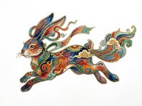 Ornate decorative rabbit with intricate colorful patterns, isolated on transparent background. Ready for t-shirt design, clipart, stickers, sublimation, print-on-demand products and digital crafts.