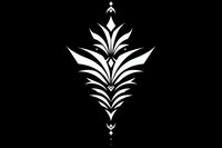 White elegant floral ornament on black background. Symmetrical decorative element with leaf motif design isolated for graphic projects and patterns.