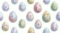 Watercolor Easter eggs with floral patterns in pastel colors on white background. Seamless pattern perfect for spring holiday decorations and crafts.