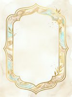 Ornate gold frame with botanical leaf details and watercolor accents on cream background, isolated design element suitable for invitations, cards, and decorative projects.