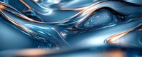 Abstract blue and copper metallic waves with smooth flowing curves creating dynamic motion against dark background. Futuristic design element.