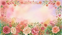 Watercolor floral frame with roses, peonies, and botanical elements on soft pastel background, isolated for greeting cards and design projects.