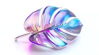 Holographic monstera leaf with iridescent pink and blue gradient colors on white background, isolated decorative element for modern design projects.