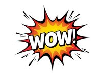 Comic book style wow explosion burst with red yellow orange flames and radiating lines expressing surprise excitement and amazement for pop art designs.