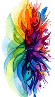 Vibrant watercolor rainbow feather with paint splashes on white background. Artistic colorful plumage design for creative projects and decorative artwork.