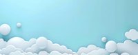 Minimalist paper cut clouds floating on soft turquoise sky background with white circles creating dreamy atmospheric scene for design projects.
