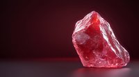 Raw uncut red ruby crystal glowing on dark background with dramatic lighting, showcasing natural mineral formation and gemstone rough texture.
