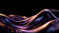 Glowing abstract waves with golden and purple light trails flowing on black background, sparkling particles creating dynamic motion effect for luxury designs.