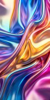 Flowing metallic liquid in vibrant blue, gold and pink creates dynamic waves and swirls on abstract background. Holographic iridescent texture for luxury design.