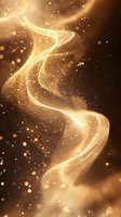 Magical golden light trail with sparkling particles swirling on dark background, creating ethereal flowing energy effect for luxury designs and celebrations.