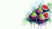 Fresh purple figs with red flesh in watercolor style on white background. Organic fruit illustration for culinary designs and healthy food concepts.