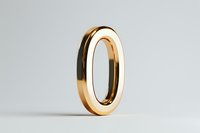 Golden metallic number zero standing upright on light background, minimalist design element for typography and counting concepts, isolated mathematical symbol.