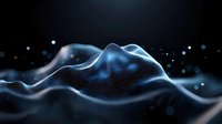 Abstract blue wave with flowing mesh surface and glowing particles on dark background, suitable for technology, data visualization, and digital design projects.
