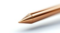 Elegant rose gold pen tip in macro view against white background, highlighting luxury writing instrument details and metallic texture for stationery design.