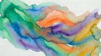 Abstract watercolor waves in vibrant rainbow colors flowing across white paper. Artistic paint strokes create dynamic movement for creative projects.