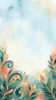 Watercolor background with ornamental floral borders in teal, coral, and gold tones, featuring decorative leaf scrolls and botanical elements on isolated white background for design projects.