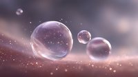 Delicate soap bubbles floating in dreamy pink atmosphere with sparkling bokeh effects and soft glowing particles creating magical ethereal mood.