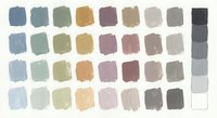 Watercolor paint swatches palette showing earthy neutral tones and muted colors isolated on white background for artistic design projects.