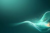 Flowing turquoise waves with glowing golden particles create dynamic motion against dark background, abstract light effect for modern design layouts.