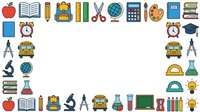 Back to school supplies and education icons set with apple, books, pencil, backpack, scissors, globe, calculator, palette, alarm clock, compass, microscope, bus, flask, protractor, lightbulb, chalkboard and more isolated on white background for educational design projects.