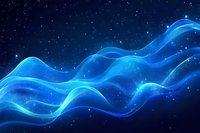 Glowing blue waves of light and energy flow through starry night sky creating magical abstract background effect for creative design projects.