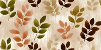 Botanical leaf pattern in autumn colors on textured beige background, featuring olive green, rust, and brown foliage arranged in a natural composition.