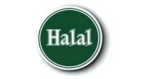 Green circular badge with white Halal text and double border on isolated background, suitable for food packaging, restaurant menus and product certification.