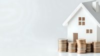 White paper house model with stacks of golden coins representing real estate investment, mortgage savings, property financing and home buying concept.