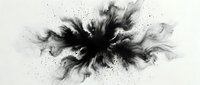 Abstract black ink explosion with dynamic splashes and particles on white background for creative design projects.
